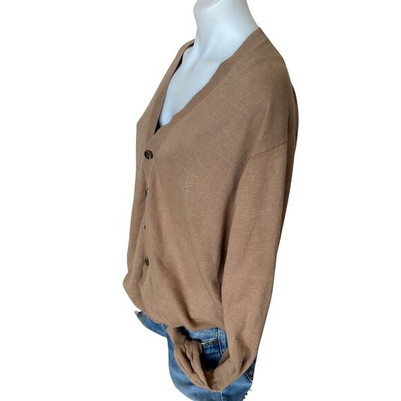 IZOD Grandpa Cardigan Oversized Mocha Brown XL Boyfriend Button Up Oversized - Picture 3 of 5